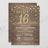Invitation Rustic Wood Gold 16e Anniversaire Diamond (Devant / Derrière)