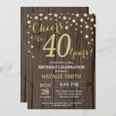 Invitation Rustic Wood Gold 40e Anniversaire Diamond (Devant / Derrière)