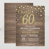 Invitation Rustic Wood Gold 60e Anniversaire Diamond (Devant / Derrière)