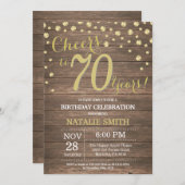 Invitation Rustic Wood Gold 70e Anniversaire Diamond (Devant / Derrière)