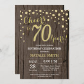 Invitation Rustic Wood Gold 70e Anniversaire Diamond (Devant / Derrière)