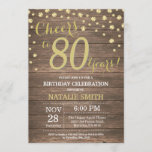 Invitation Rustic Wood Gold 80th Birthday Diamond<br><div class="desc">Invitation au 80e anniversaire avec Rustic Wood and Gold Parties scintillant Diamond Arrière - plan. Country Vintage Retro. Gold Confetti. Anniversaire adulte. Hommes ou femmes,  anniversaire.
Pour plus de personnalisation,  cliquez sur le bouton "Customiser" et utilisez notre outil de conception pour modifier ce modèle.</div>