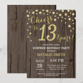 Invitation Rustic Wood Gold Surprise 13e Anniversaire Diamond (Devant / Derrière)