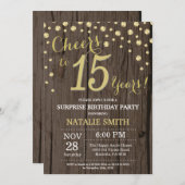 Invitation Rustic Wood Gold Surprise 15e Anniversaire Diamond (Devant / Derrière)