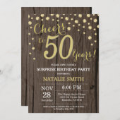 Invitation Rustic Wood Gold Surprise 50e Anniversaire Diamond (Devant / Derrière)
