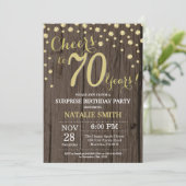 Invitation Rustic Wood Gold Surprise 70e Anniversaire Diamond (Debout devant)