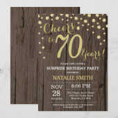 Invitation Rustic Wood Gold Surprise 70e Anniversaire Diamond (Devant / Derrière)