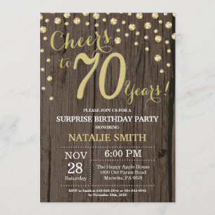 Invitation Rustic Wood Gold Surprise 70e Anniversaire Diamond