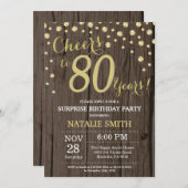 Invitation Rustic Wood Gold Surprise 80e Anniversaire Diamond (Devant / Derrière)