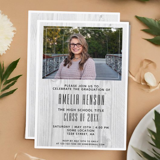 Invitation Rustic Wood Graduate Photo Party