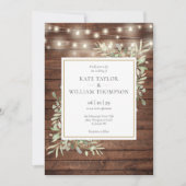 Invitation Rustic Wood Greenery String Lights Wedding Photo