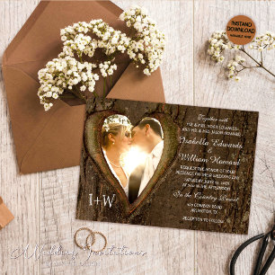 Invitation Rustic Wood Heart Mariage photo