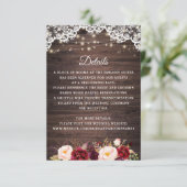 Invitation Rustic Wood Lace Bourgogne Blush Détails du Mariag (Debout devant)