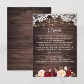 Invitation Rustic Wood Lace Bourgogne Blush Détails du Mariag (Devant / Derrière)