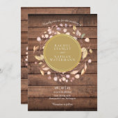 Invitation Rustic Wood Laurel Garland Mariage d'or (Devant / Derrière)