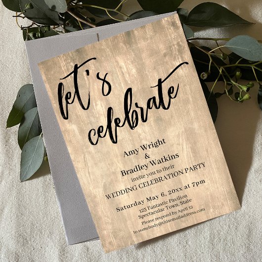 Invitation Rustic Wood Let's Celebrate Wedding Reception-Only
