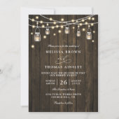 Invitation Rustic Wood & Lights Country Chic QR Code Wedding (Devant)
