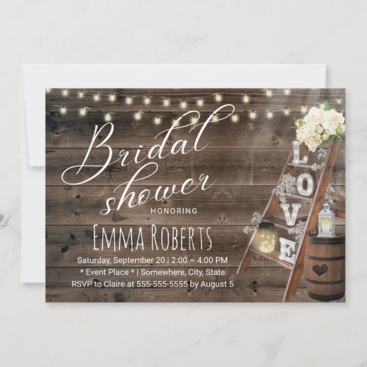 Invitation Rustic Wood Love Échelle Vin Baril Fête des mariée (Devant)