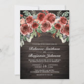 Invitation Rustic Wood Marsala Floral Photo QR Code Mariage (Devant)
