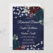 Invitation Rustic Wood Marsala & Navy Blue Rehearer Dîner (Devant)