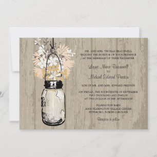 Invitation Rustic Wood Mason Jar et Fleur sauvage Mariage
