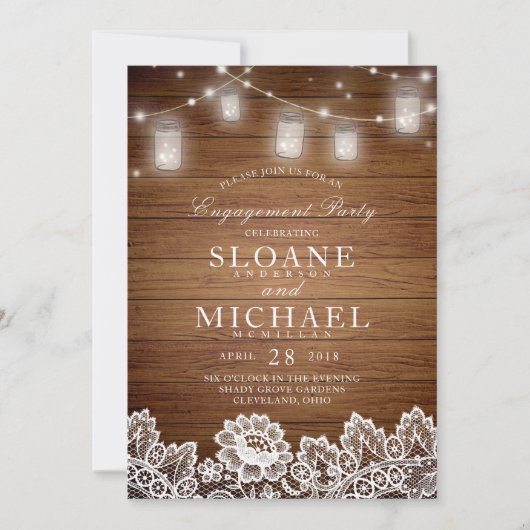 Invitation Rustic Wood Mason Jar Lace (Devant)