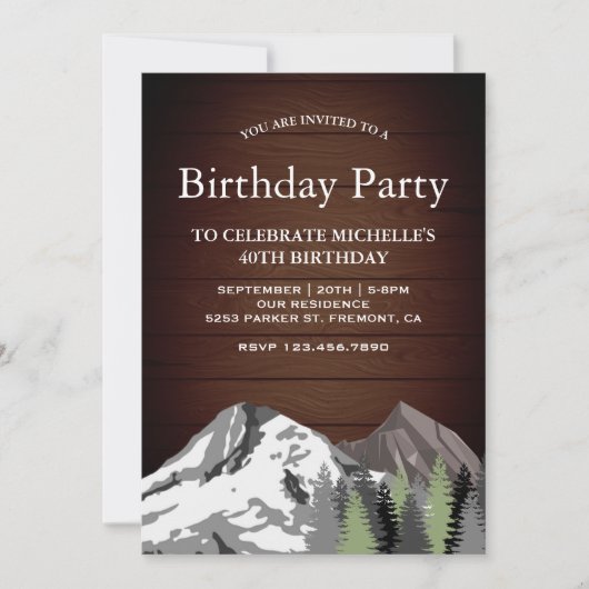 Invitation Rustic Wood Mountain Forest fête d'anniversaire (Devant)