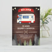 Invitation Rustic Wood One Happy Camper 1er Anniversaire (Debout devant)