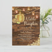 Invitation Rustic Wood Petit Citrouille Baby shower d'automne (Debout devant)