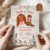 Invitation Rustic Wood Pink Boots and Bows Baby Shower