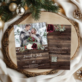 Invitation Rustic Wood QR Code Photo Mariage de Noël