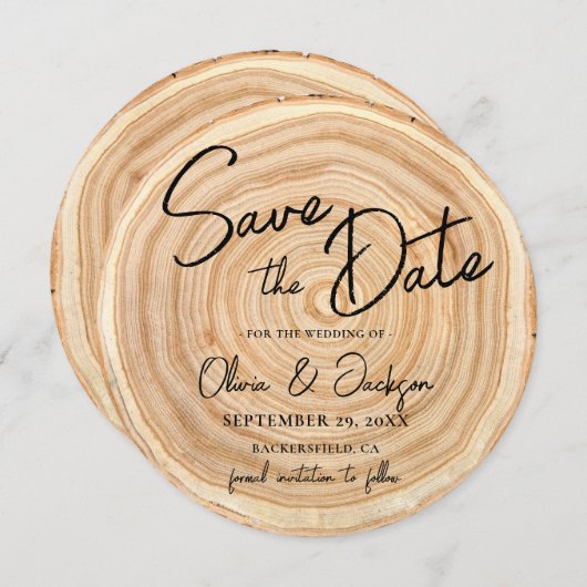 Invitation Rustic Wood QR Code Wedding Save the Date (Devant / Derrière)