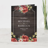 Invitation Rustic Wood Red Roses Floral Frame QR Code Wedding (Devant)