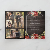Invitation Rustic Wood Red Roses Floral Frame QR Code Wedding (Intérieur)