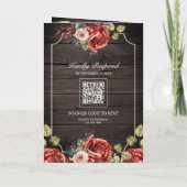 Invitation Rustic Wood Red Roses Floral Frame QR Code Wedding (Dos)