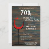 Invitation Rustic Wood Red Wine 70e anniversaire Surprise Par (Devant)