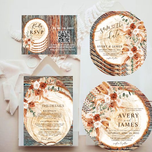 Invitation Rustic Wood Ring Save The Date – Boho Floral Photo
