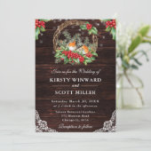 Invitation Rustic Wood Robin et Holly Christmas Mariage (Debout devant)