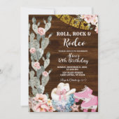 Invitation Rustic Wood Roll, rock and rodeo birthday (Devant)