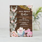 Invitation Rustic Wood Roll, rock and rodeo birthday (Debout devant)