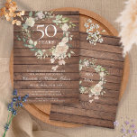 Invitation Rustic Wood Roses Garland 50e anniversaire de Mari<br><div class="desc">Doté d'une délicate aquarelle fleurie sur un arrière - plan de bois rustique,  cet élégant 50e anniversaire mariage peut être personnalisé avec vos informations spéciales mariage anniversaire. Au verso,  une guirlande fleurie assortie encadre vos dates d'anniversaire dans une élégante typographie. Conçu par Thisisnotme©</div>