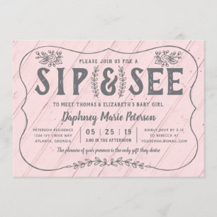 Invitation Rustic Wood Sip et voir l'invitation Baby shower
