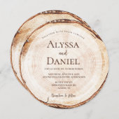 Invitation Rustic Wood Slice Editable Wedding (Devant / Derrière)