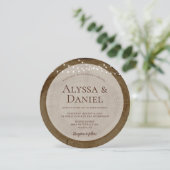 Invitation Rustic Wood Slice String Lights country Wedding (Debout devant)