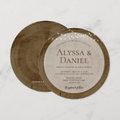 Invitation Rustic Wood Slice String Lights country Wedding (Devant / Derrière)