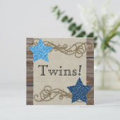 Invitation Rustic Wood Stars Twin Boy Baby shower (Debout devant)