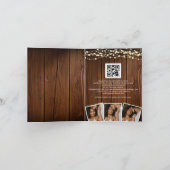 Invitation Rustic Wood String lights 3 Photos QR Code Wedding (Intérieur)