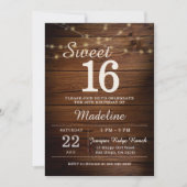 Invitation Rustic Wood String Lights Barn Backyard Sweet 16 (Devant)