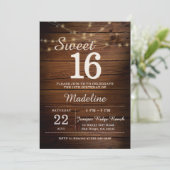 Invitation Rustic Wood String Lights Barn Backyard Sweet 16 (Debout devant)