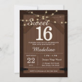 Invitation Rustic Wood String Lights Barn Door Chic Sweet 16 (Devant)